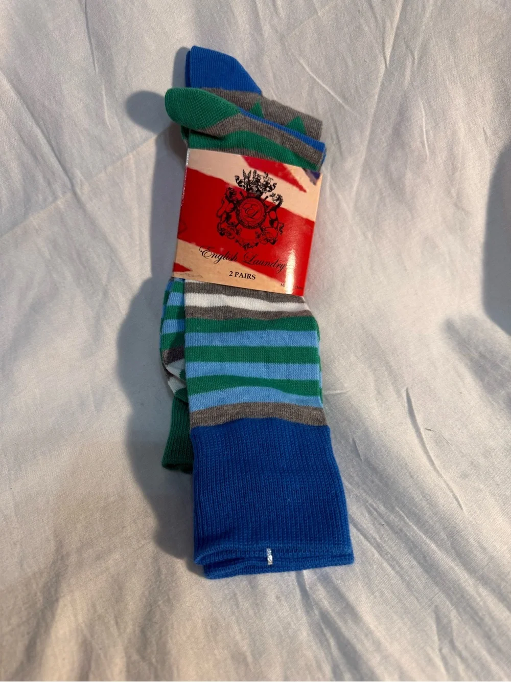English Laundry Men’s Blue, Green & Gray Striped Crew Socks - 2 Pack
